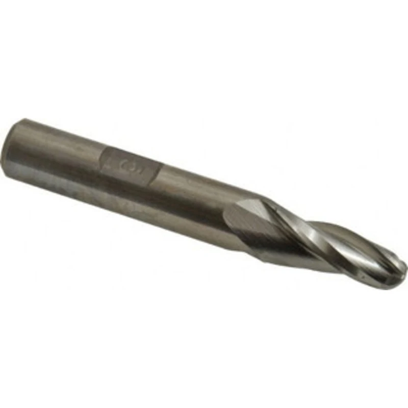 Made in USA 5 per Side 1/4 Small End Diam 3/4 LOC 3-Flute High Speed Steel Tapered Ball End Mill 3/8 Shank Diam, 2-1/...